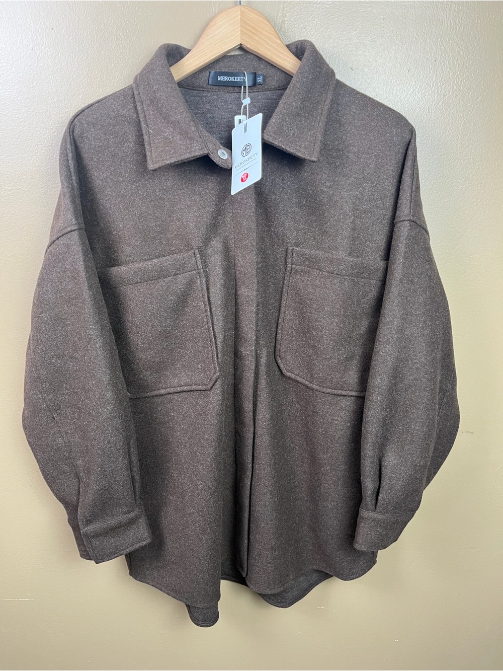 NEW Brown Shacket Merokeety Neutral Women's XL